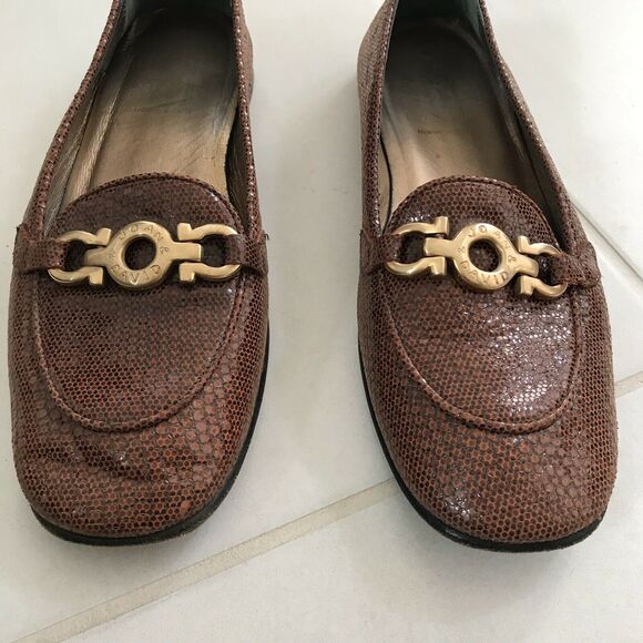 Joan & David Gold Hardware Buckle Leather Loafers Flats - Picture 7 of 10